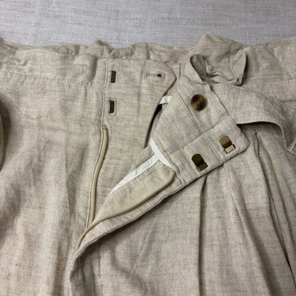Banana Republic Linen Blend Pants Sz 18 Wide Leg Belted Coastal Paper Bag Waist